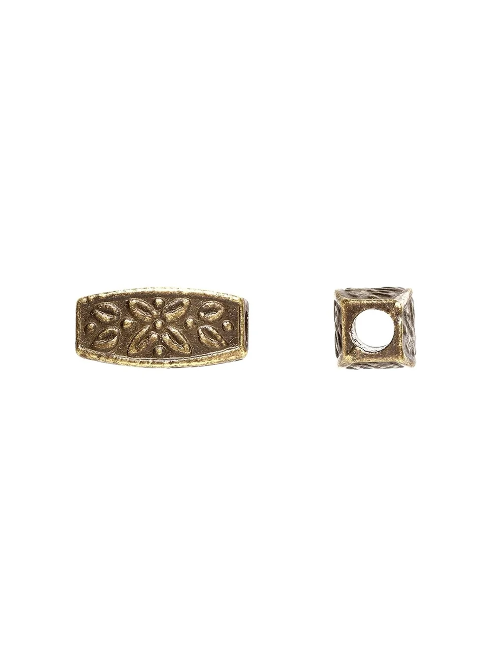 Antique Brass Victorian Filigree Carved Flower Squared Oval Tube Beads 10 pcs